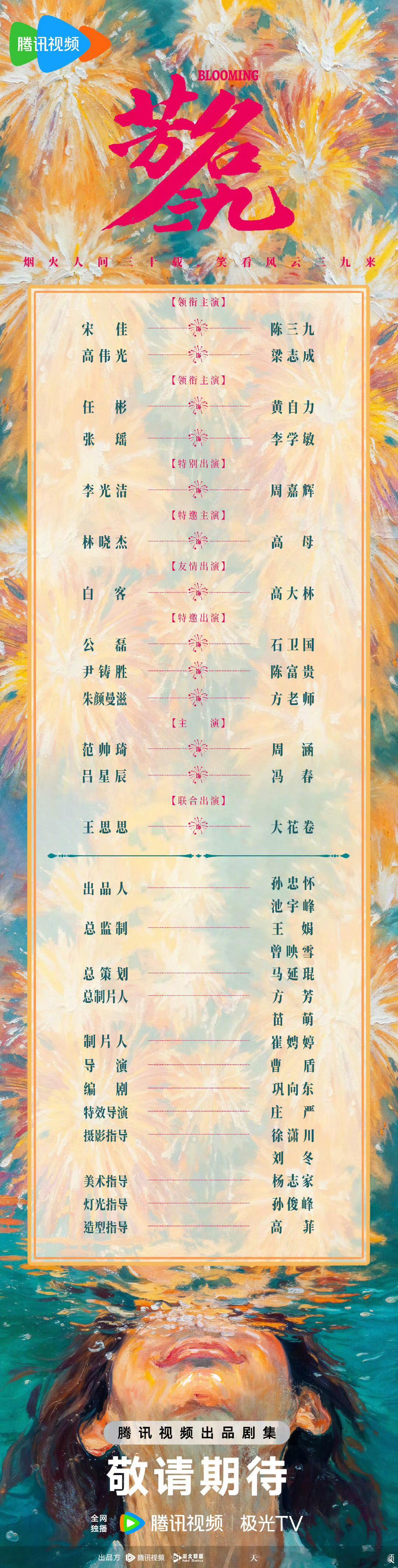 36集女性传奇剧芳名三九今日开机，腾讯独播！导演：曹盾领衔主演：宋佳、高伟光、任