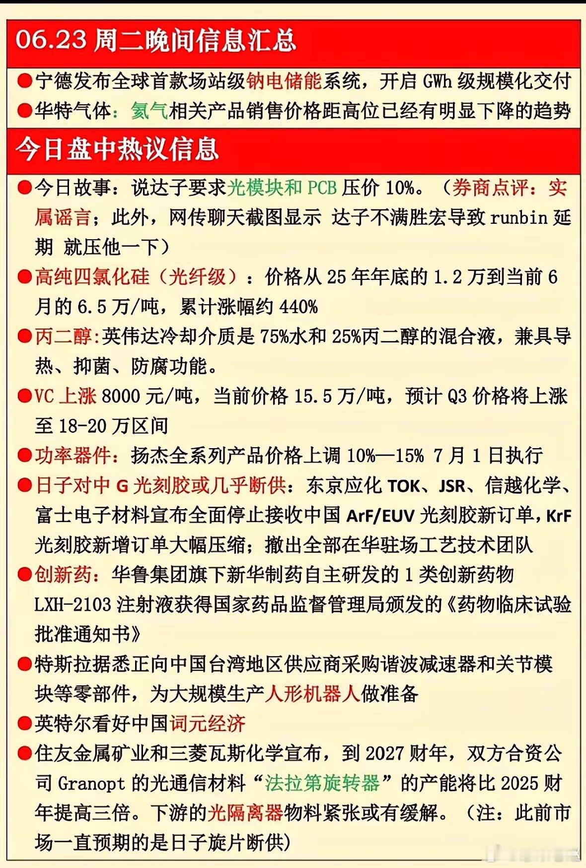 6月23日晚间科技热点晚间科技重磅消息密集出炉：宁德时代全球首发天恒钠电储能系统
