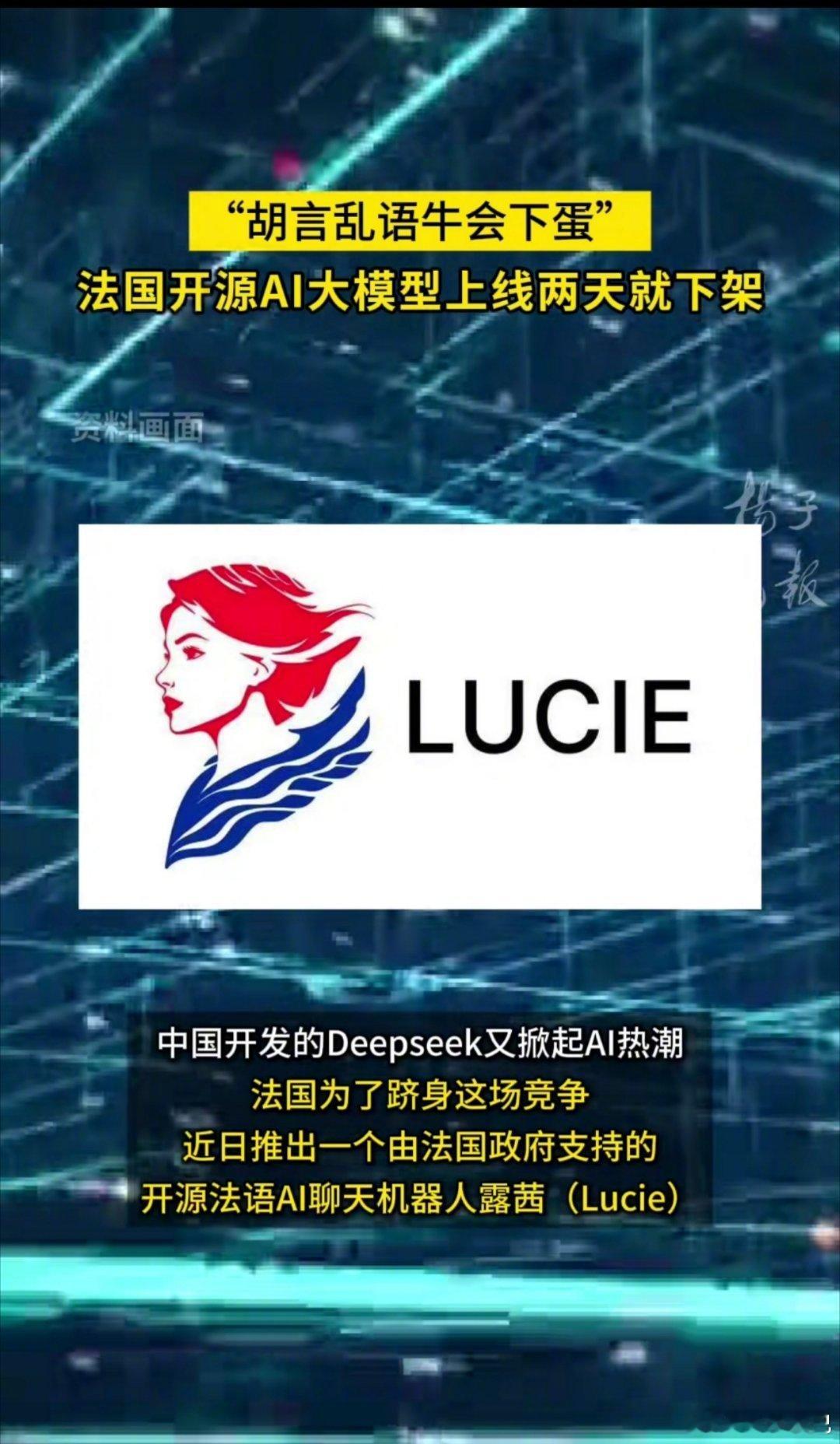 报道说，法国耗资五百多亿打造出了一个人工智障 Lucie，只开源了 3 天就下架