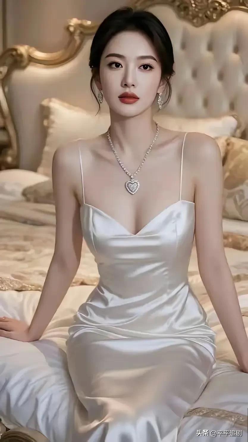 缎面白裙勾勒优雅曲线，钻饰项链点亮温柔气场，于奢雅氛围中，尽显高贵与从容✨
气质