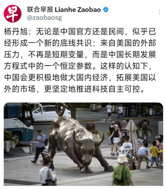 新加坡联合早报10月29日晚发表杨丹旭的评论：“无论是中国官方还是民间，似乎已经