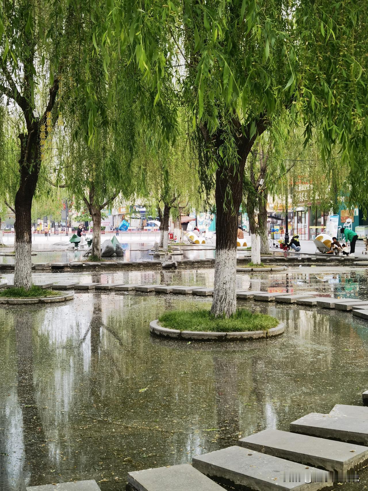 人间四月天，柳絮飘满天。

春风拂过，漫天飞舞的柳絮如雪花般轻盈，洋洋洒洒落在肩