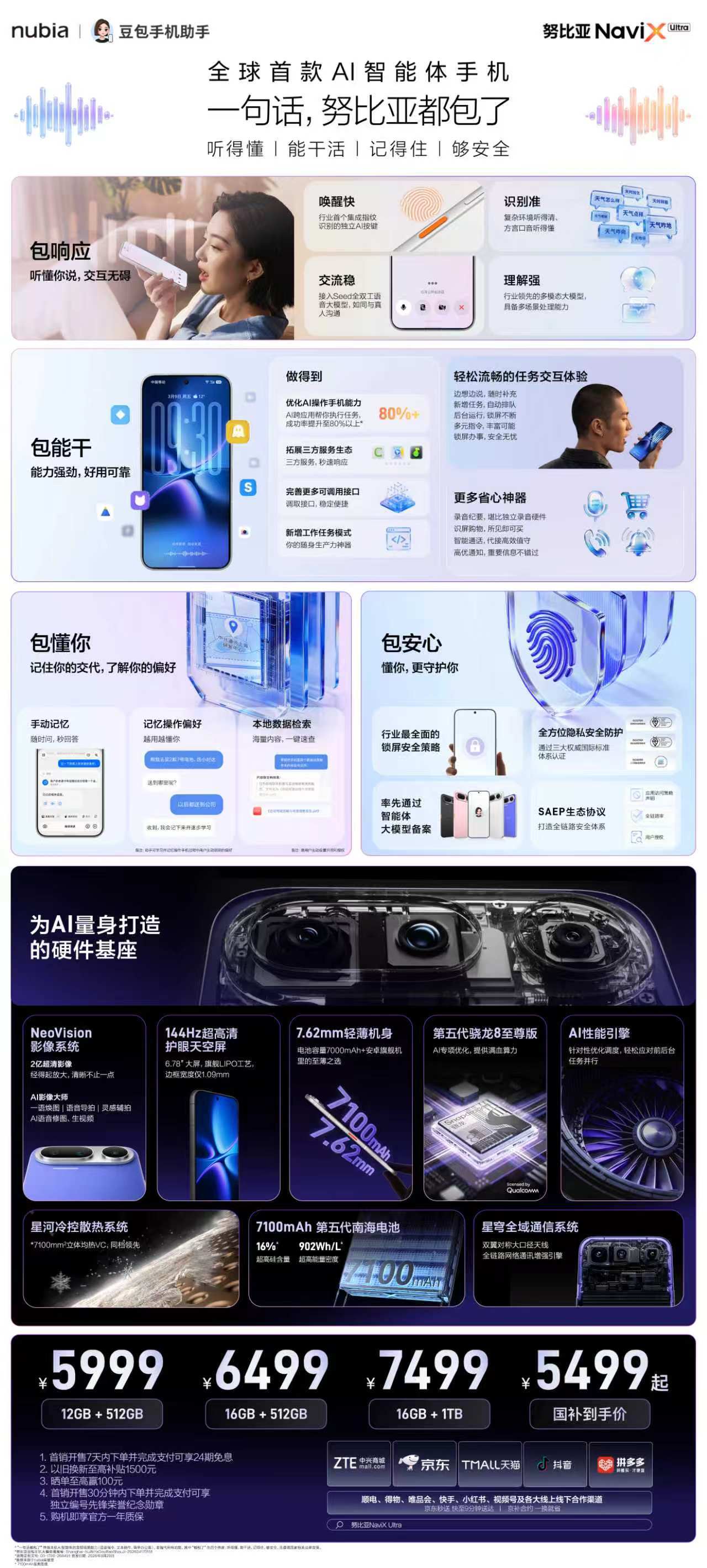 全球首款AI智能体手机努比亚NaviX Ultra来了，联合豆包手机助手，主打“