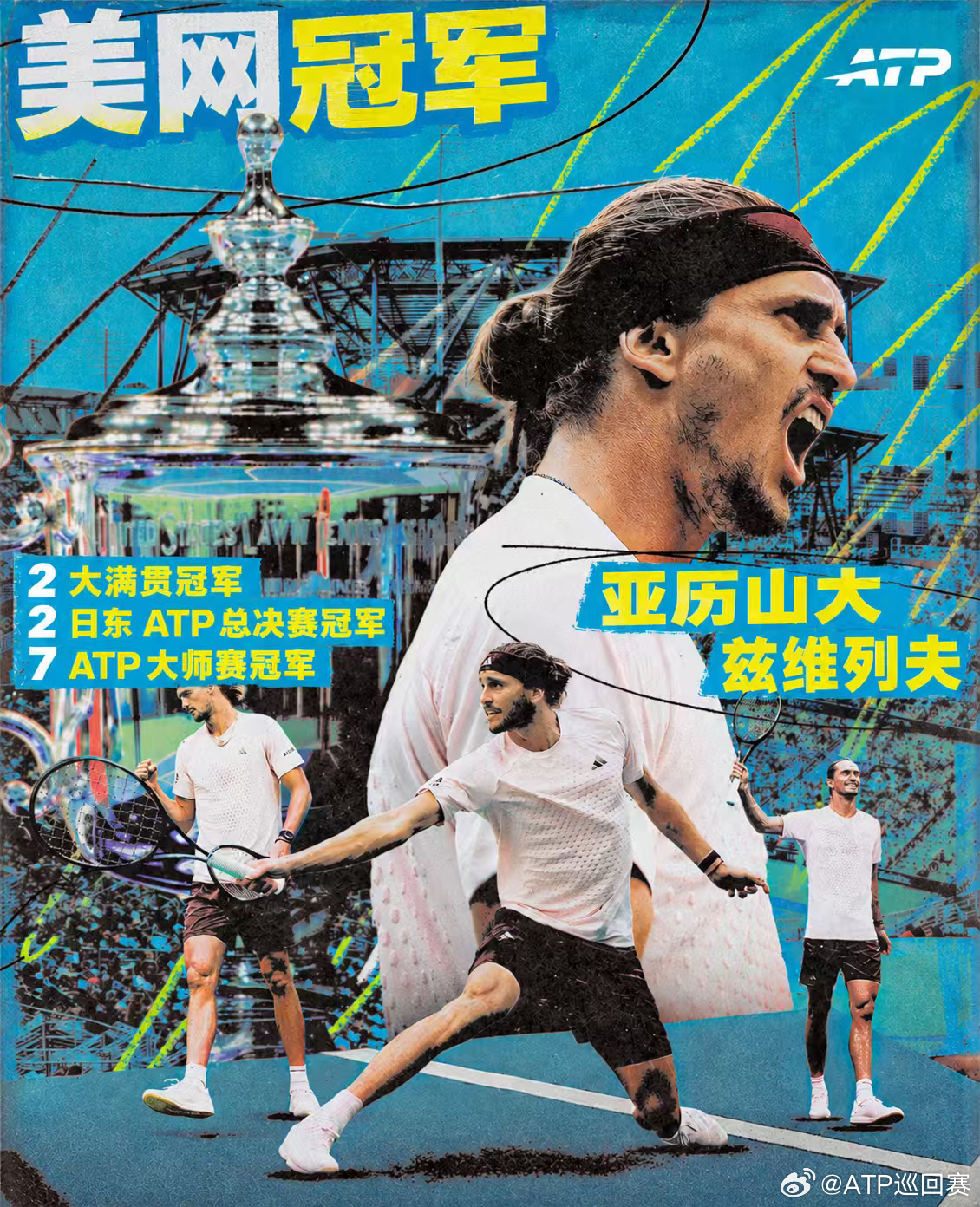 兹维列夫首夺美网冠军🏆美网2026男单决赛，头号种子兹维列夫6-3 7-6(2