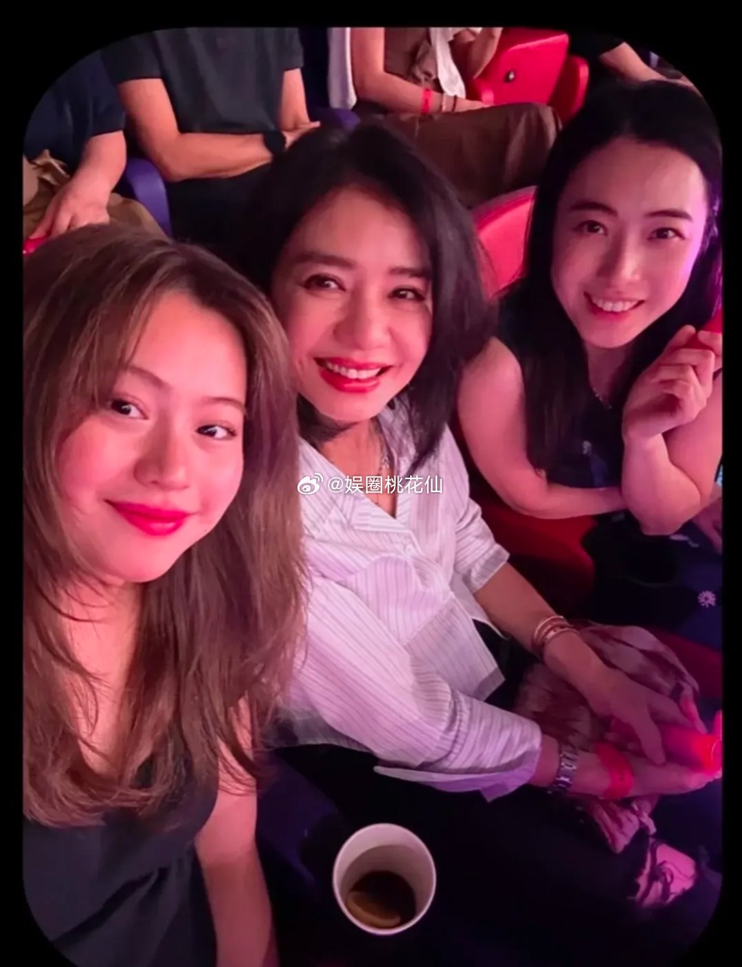 甘比带着女儿刘秀桦，和好友钟楚红，一起捧场郑秀文的演唱会！ 
