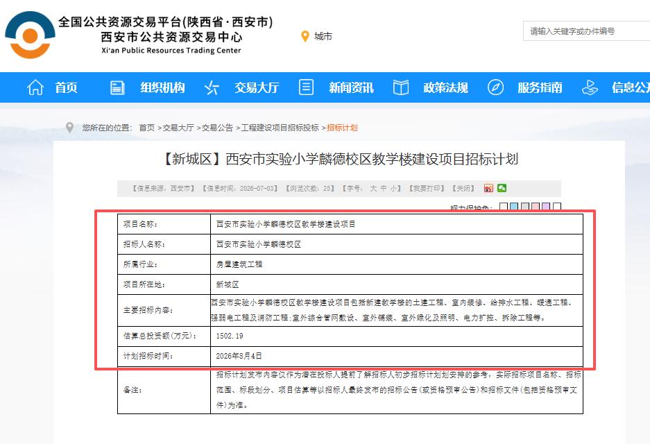 估算总投资超1500万！西安这所学校将新建教学楼，即将正式启动招标....

7