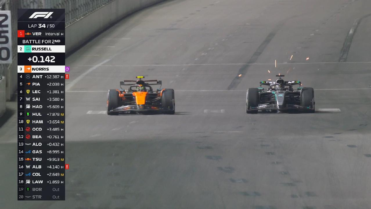 冠军悬念解锁大戏开始上演！34/50
诺里斯超越拉塞尔，车队此前告诉他目标是追上