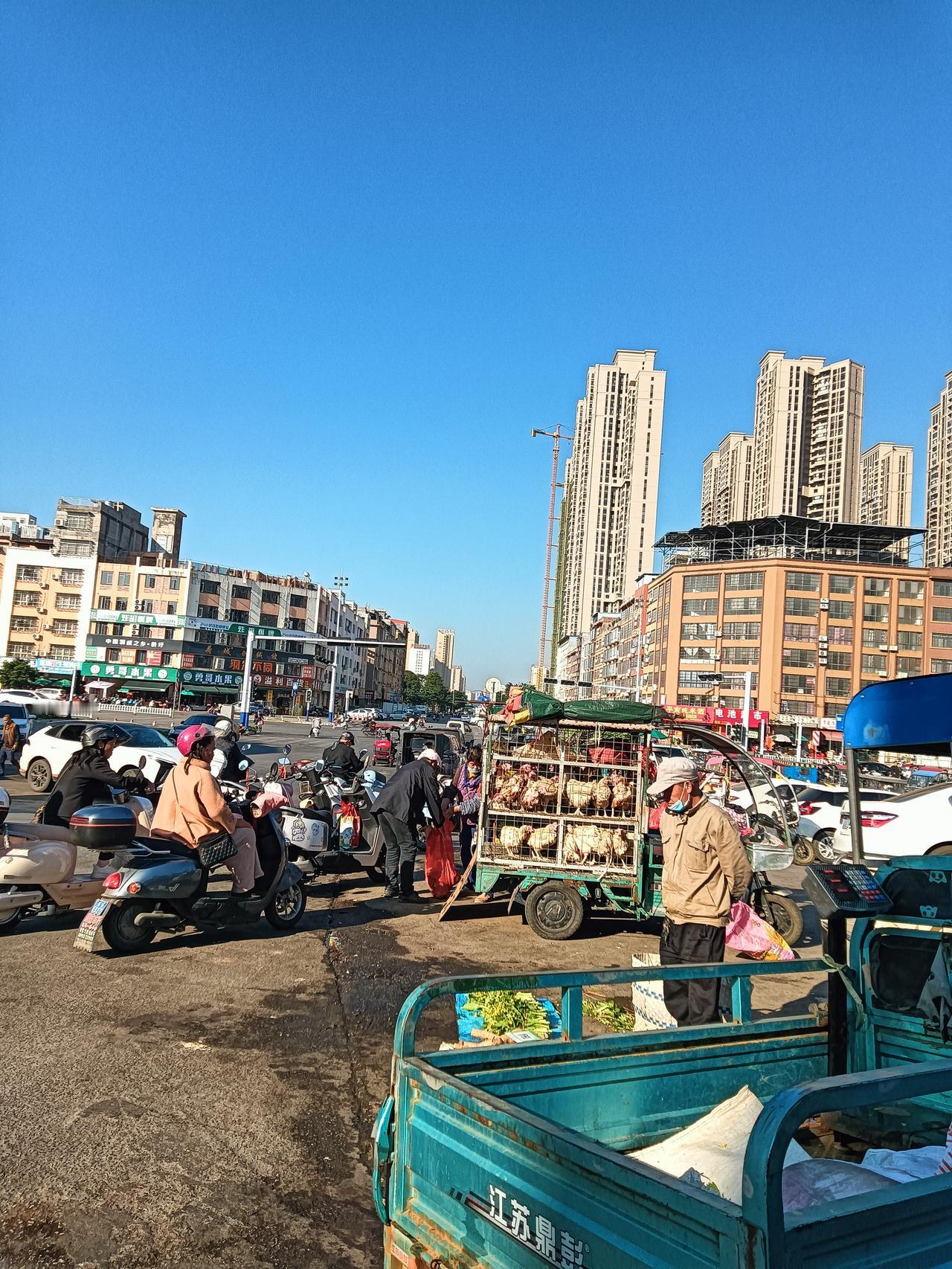 中午经过贵港市港北龙圣小菜市，这里农村青菜多水果也多，仿佛是步入乡间小集市。此市