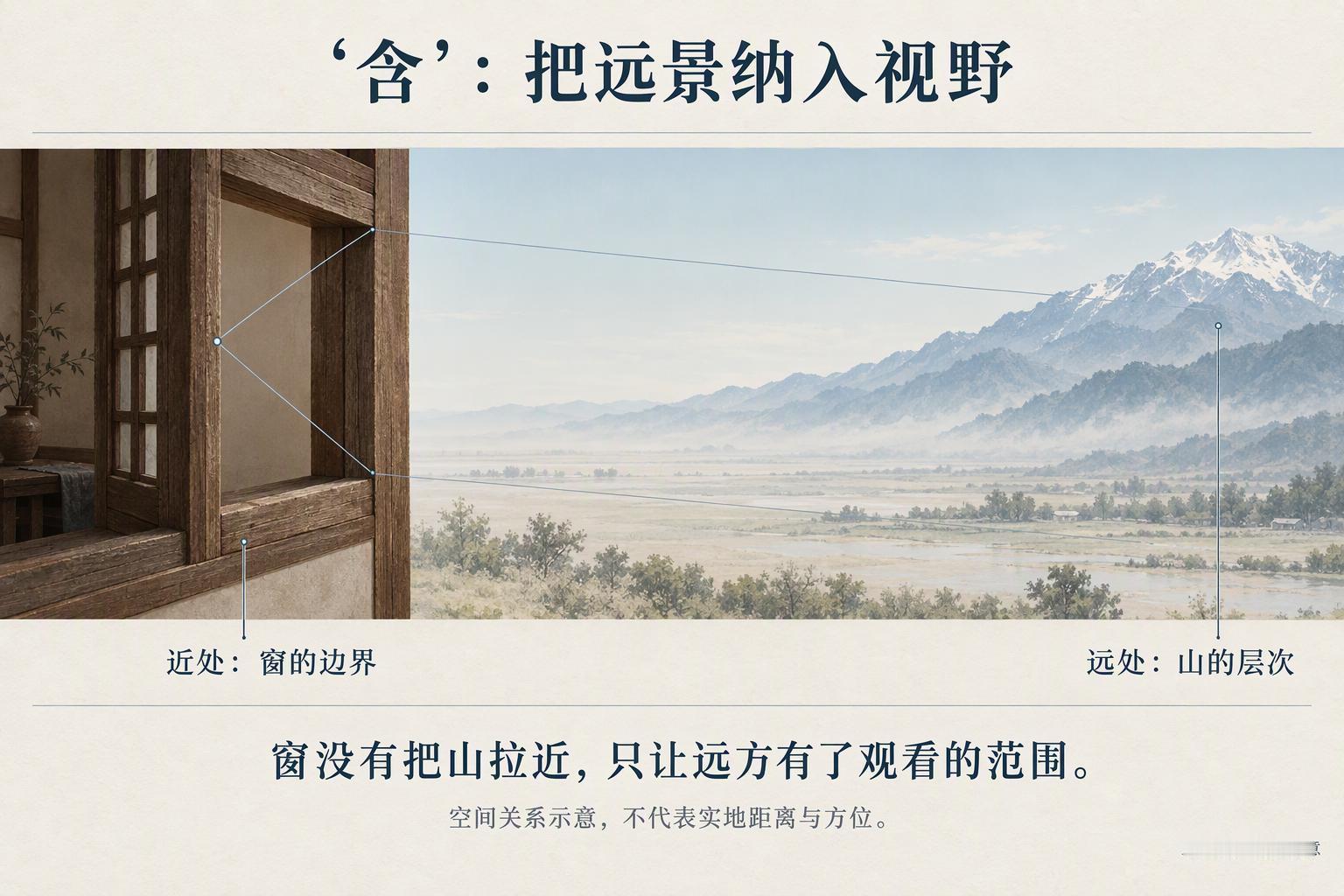 杜甫的“含”，怎样把远山收进一扇窗杜甫写“窗含西岭千秋雪”，近处只有一扇窗，远处