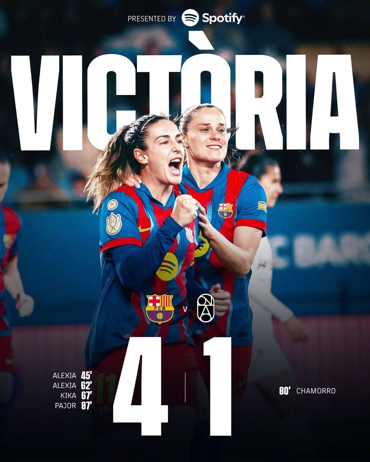 红蓝倩影🏆王后杯半决赛次回合，巴萨女足回到主场对阵巴达洛纳女足。阿莱西亚梅开二