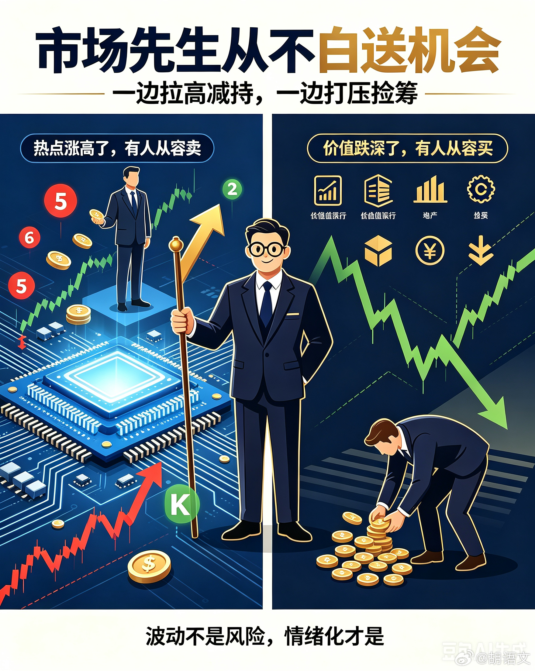 市场先生拉高半导体，给了大股东从容高价减持筹码的机会；市场先生打压价值股，给了价