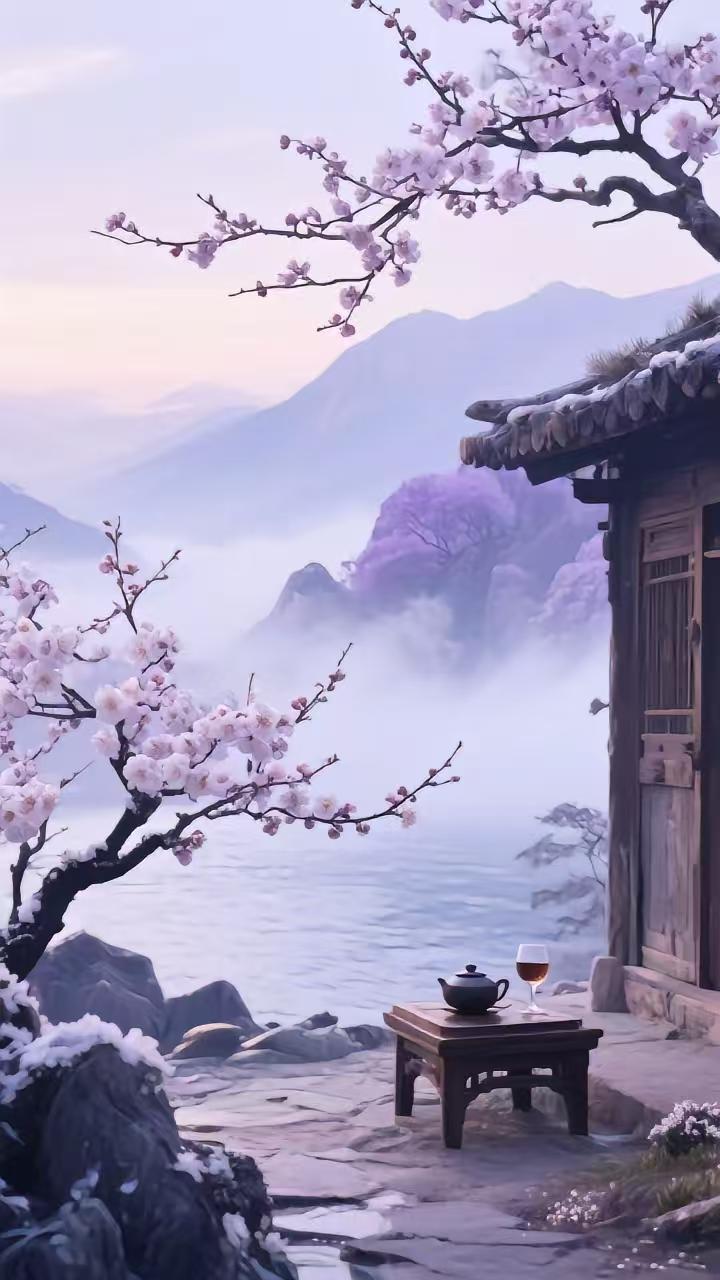 定风波·新春吟
万里琼瑶醉眼眸，
梅香一缕梦魂留。
海罩轻烟笼雅韵，
佳讯，
山