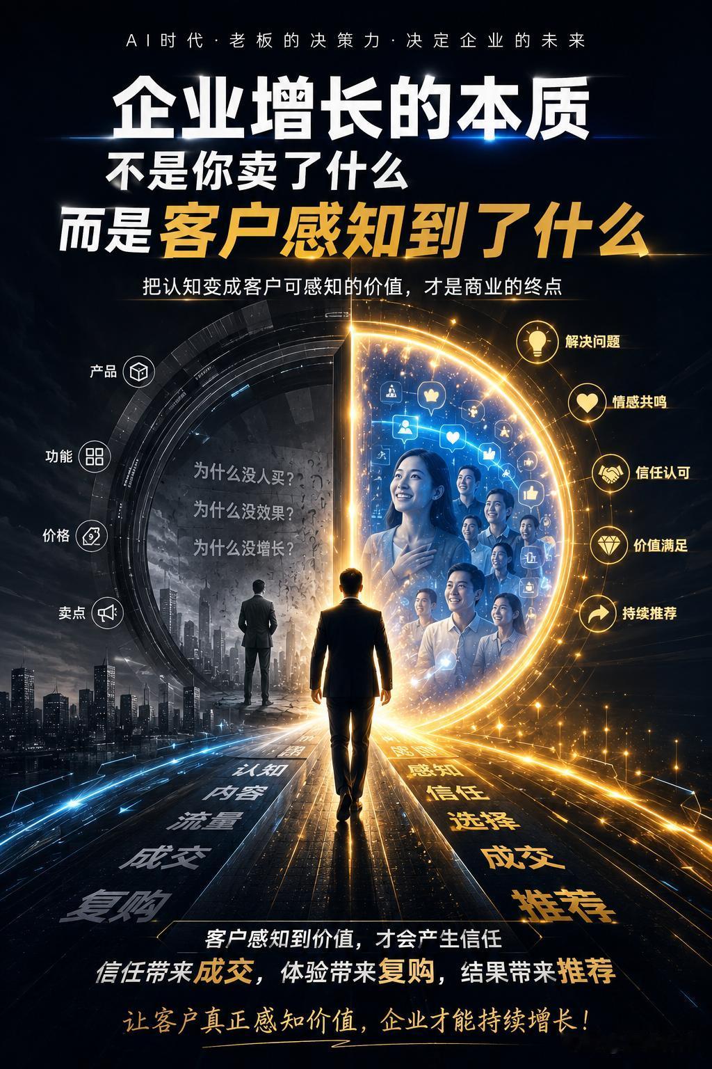 让客户知道你是企业增长的前提；
让客户喜欢你是企业增长的能力；
让客户相信你是企