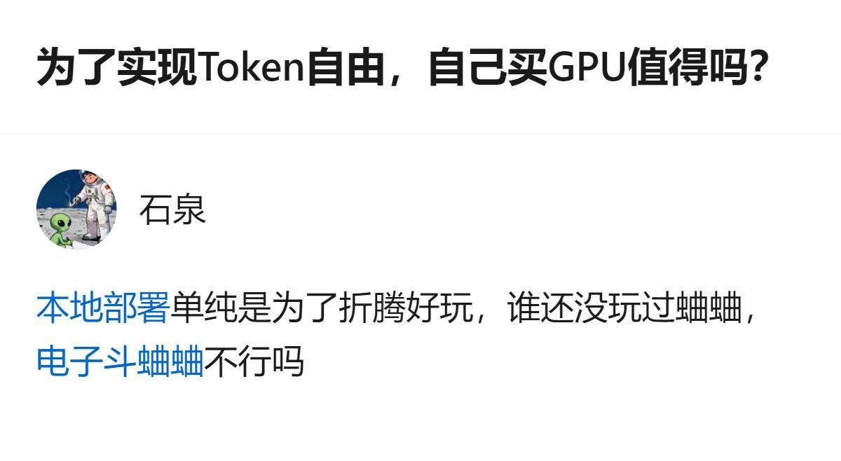为了实现Token自由，自己买GPU值得吗？有人觉得单纯为了折腾好玩，就像玩蛐蛐