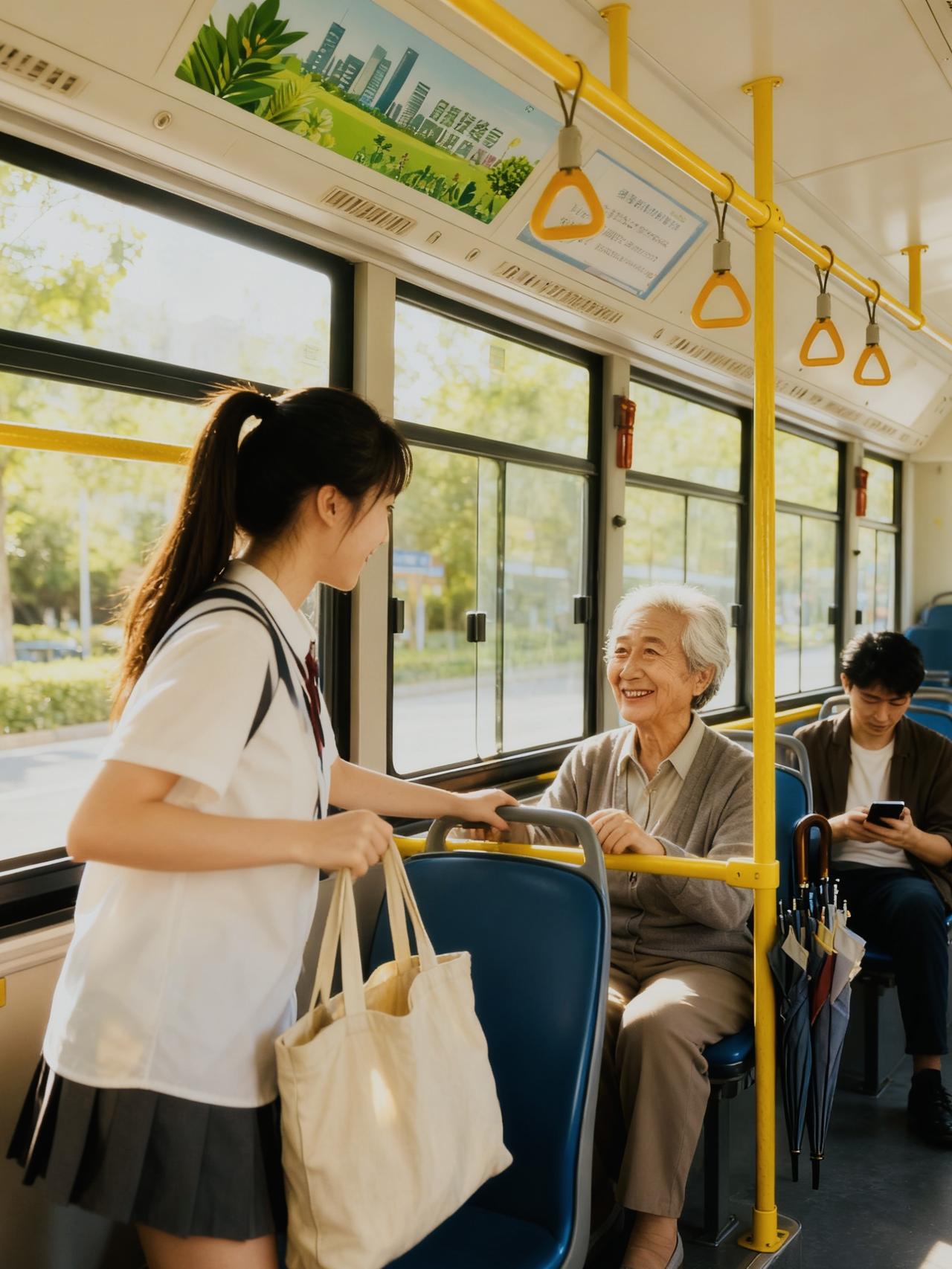 这是一个非常好的问题，它触及了社会公德、个人权利和代际理解等多个层面。对于“公交