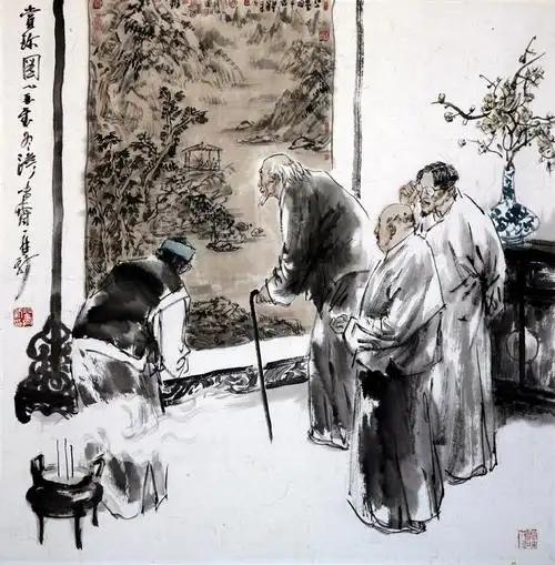 上联：四老观摩评画艺
下联：[玫瑰]

网络图片/诚谢侵删