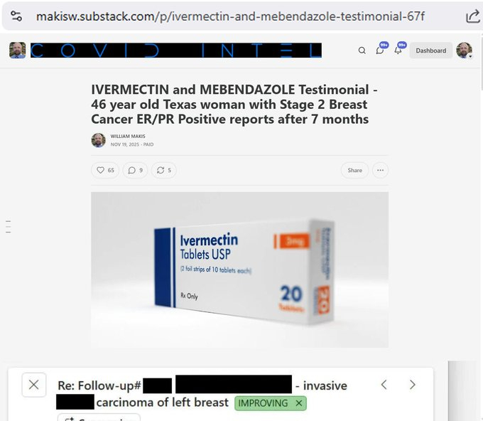 最新文章：伊维菌素和甲苯咪唑治疗案例——一位46岁的德克萨斯州女性，患有2期乳腺