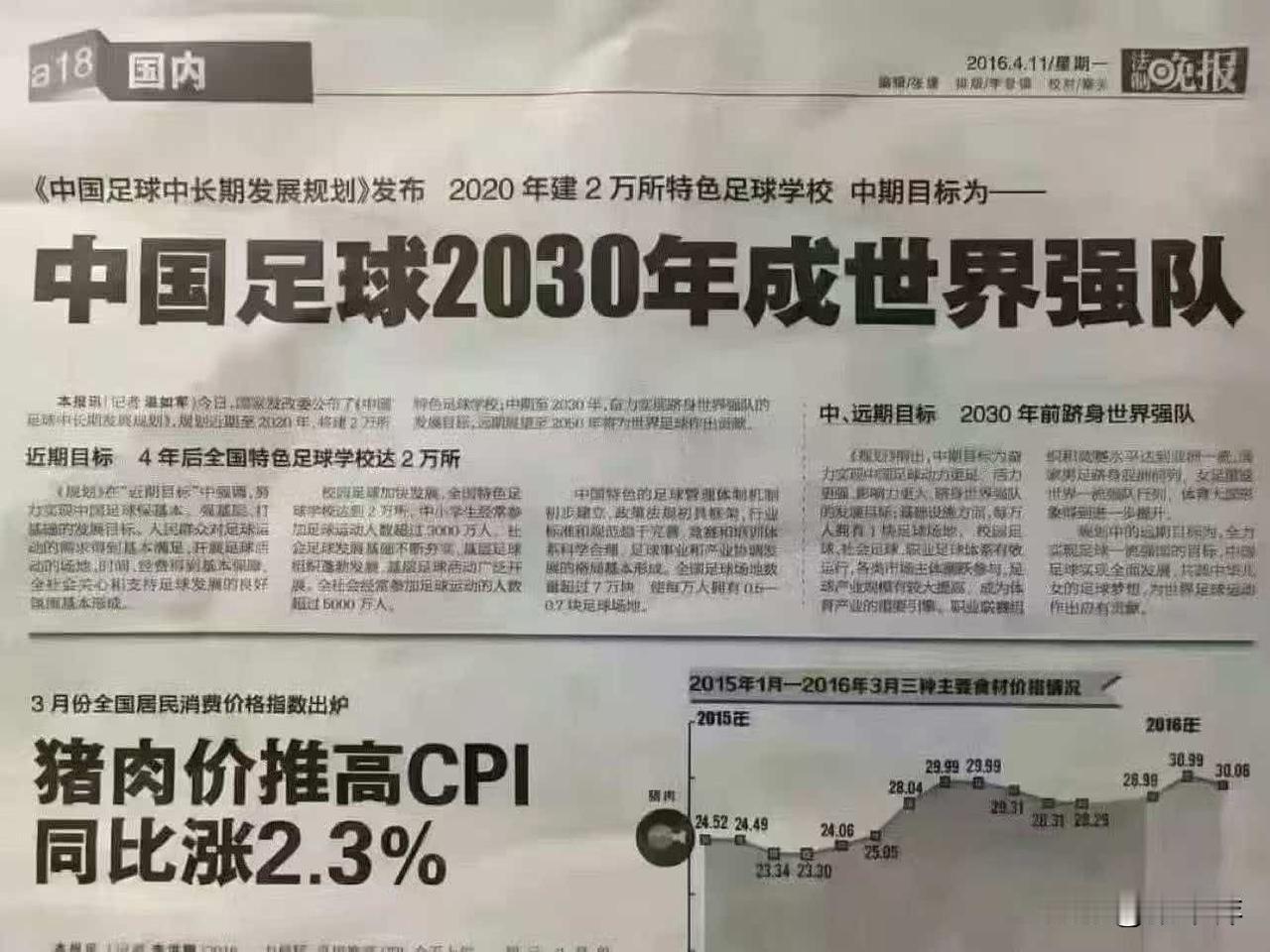 世界足球强队能计划出来吗？  

2016年，中国足球中长期发展规划发布，203