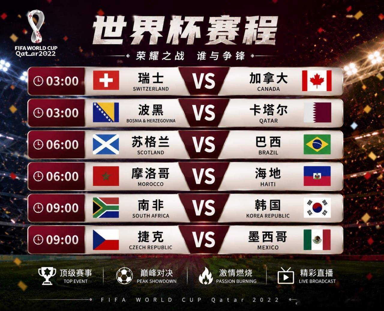 🏆 世界杯赛事预告⏰ 03:00🇨🇭 瑞士vs加拿大  🇨🇦🇧🇦 