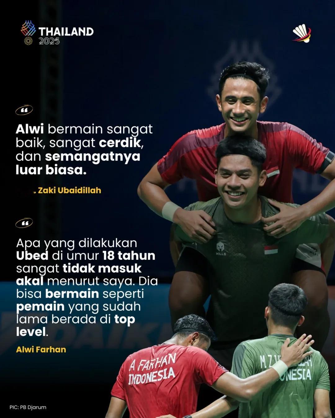 男单选手Alwi Farhan在泪水中结束了这一年。这并非由于失败，相反，他是喜