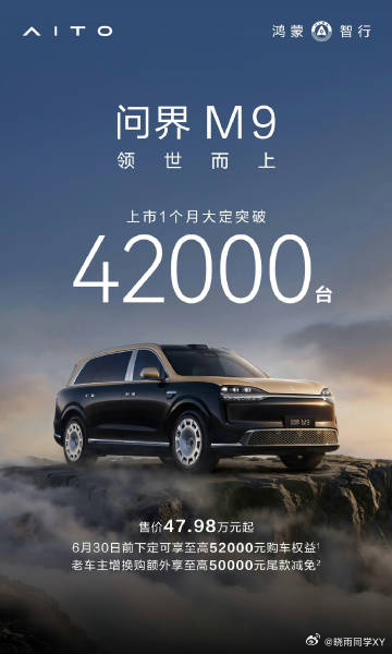 牛呀牛呀！问界M9上市一个月大定突破42000台！虽然我买不起，但咱老板就是其中