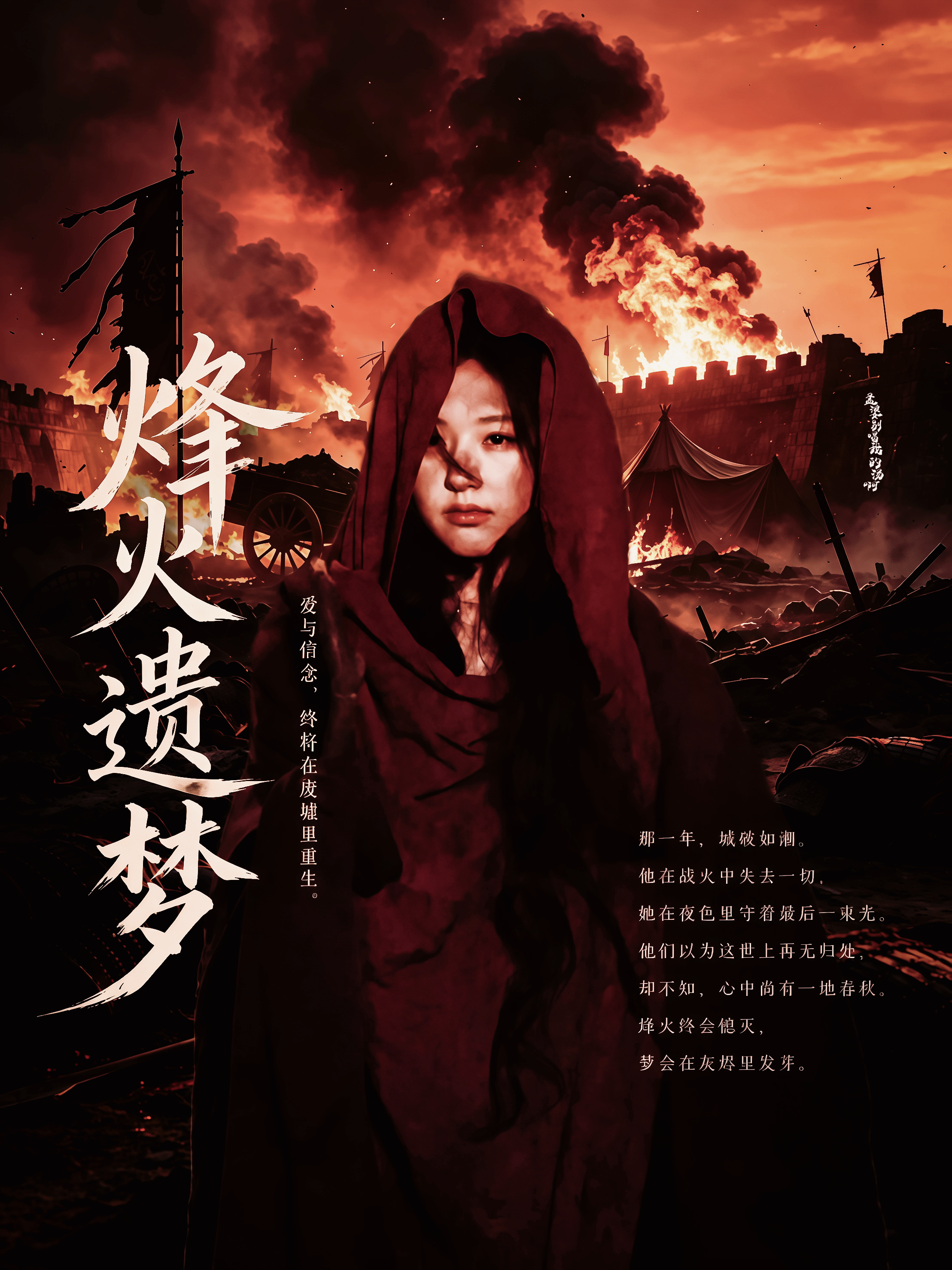《烽火遗梦》城破的那一天，没有雷声。只有冲天的火焰，将晚霞烧成了血色。她站在高高
