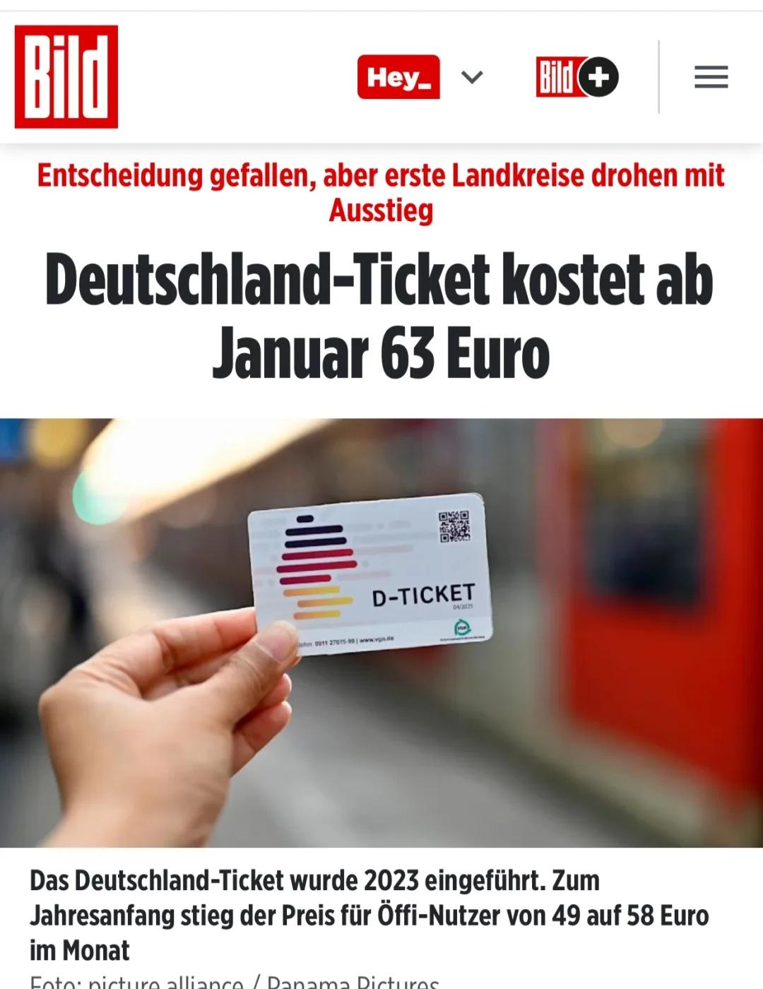 🇩🇪定了！德国月票明年涨价至63欧！🫠
今年才涨了9欧明年一月又涨5欧[完