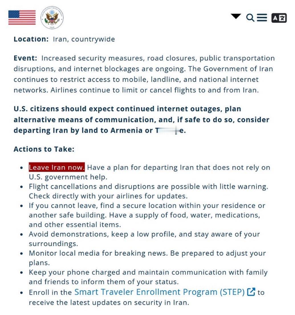 要对伊朗动手了？

美国国务卿马可·卢比奥部长和国务院发出紧急警告：

“所有在