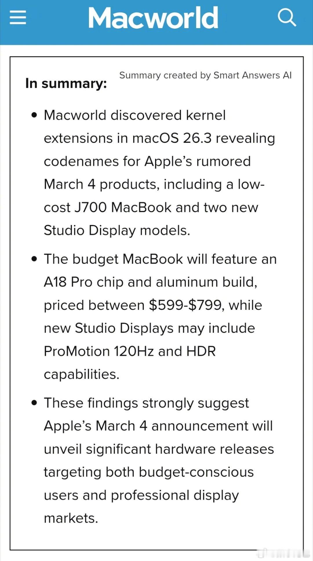 据 MacWorld 报道，在苹果最新的 macOS 26.3 系统代码中发现了