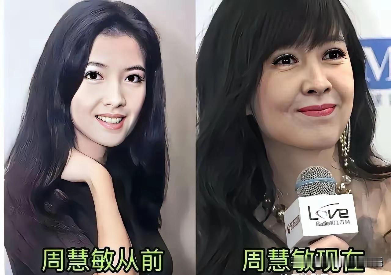 周慧敏当年可是“玉女掌门人”，长发温柔，当年不知道是多少人的梦中情人；
洪欣年轻