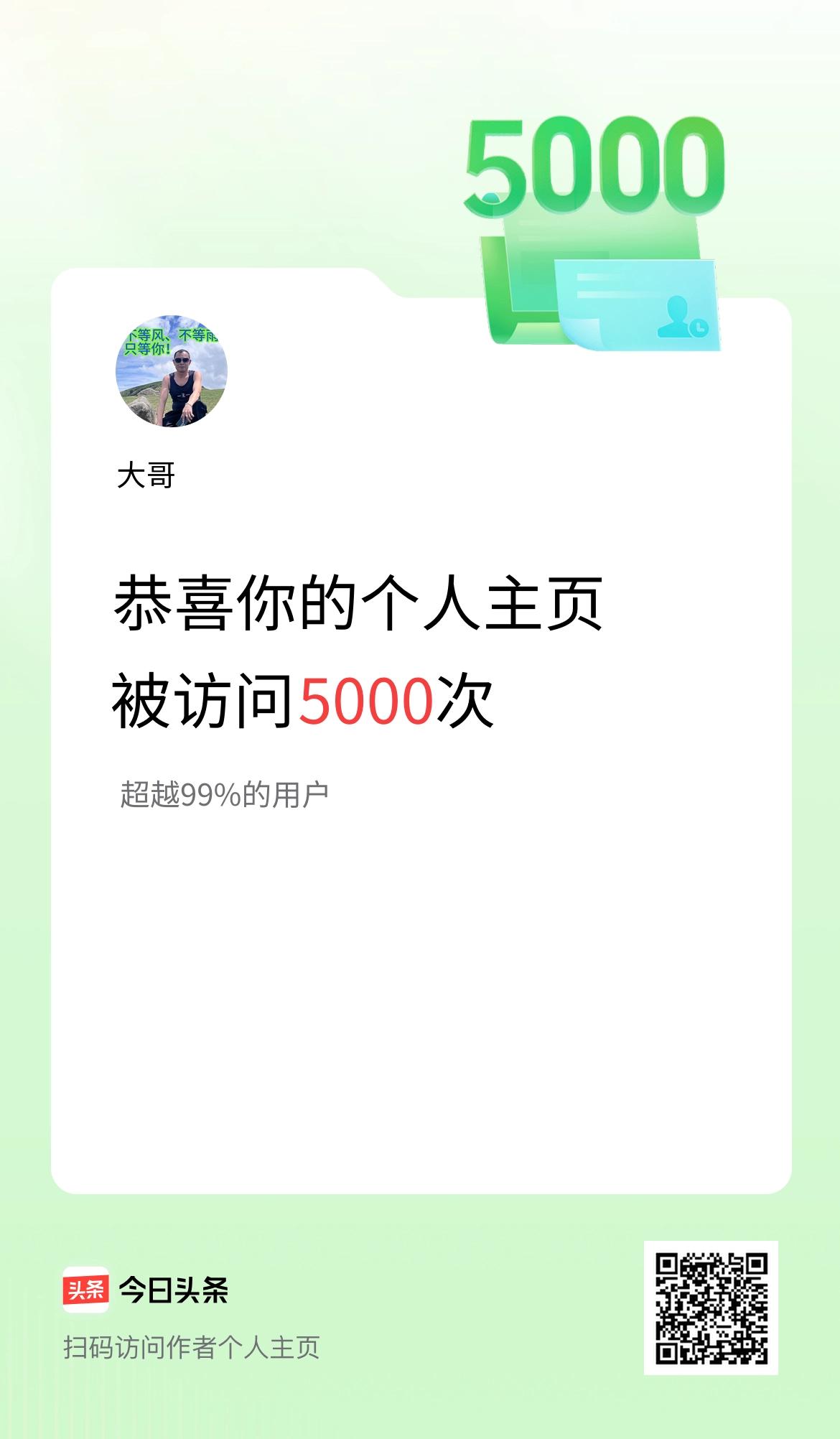 我的头条个人主页被访问5000次啦！