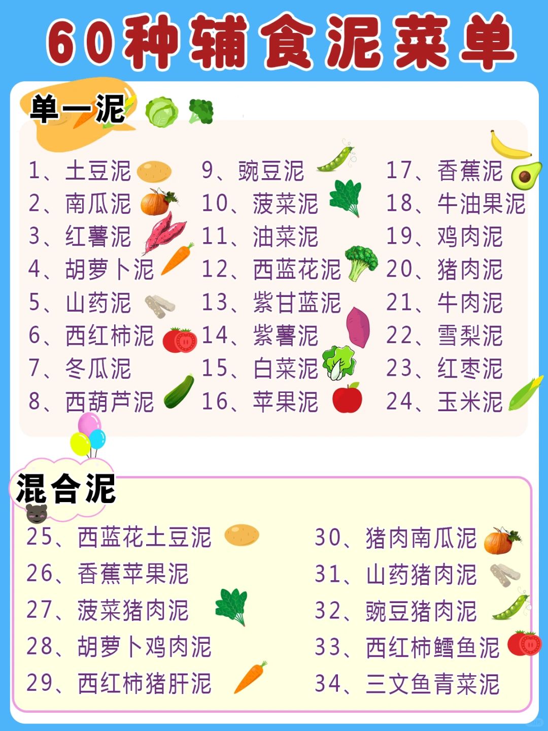 6-7月龄宝宝辅食🥣60种辅食泥食谱做法合集