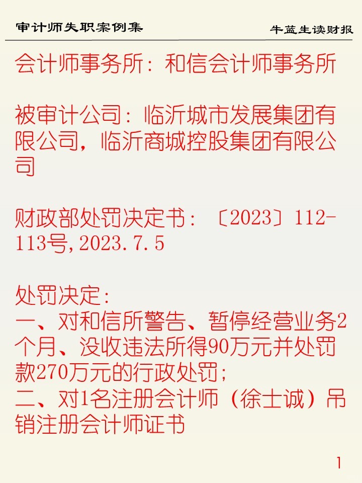 审计师失职案例集 | 20 和信所