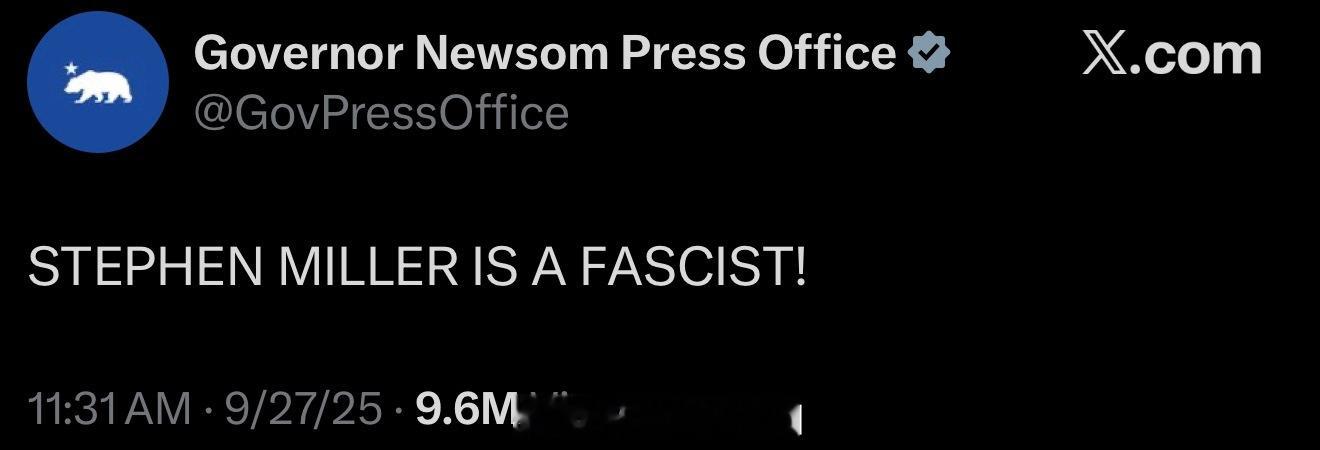 论吵架：1. Newsom：Stephen Miller是法西斯2. Loome