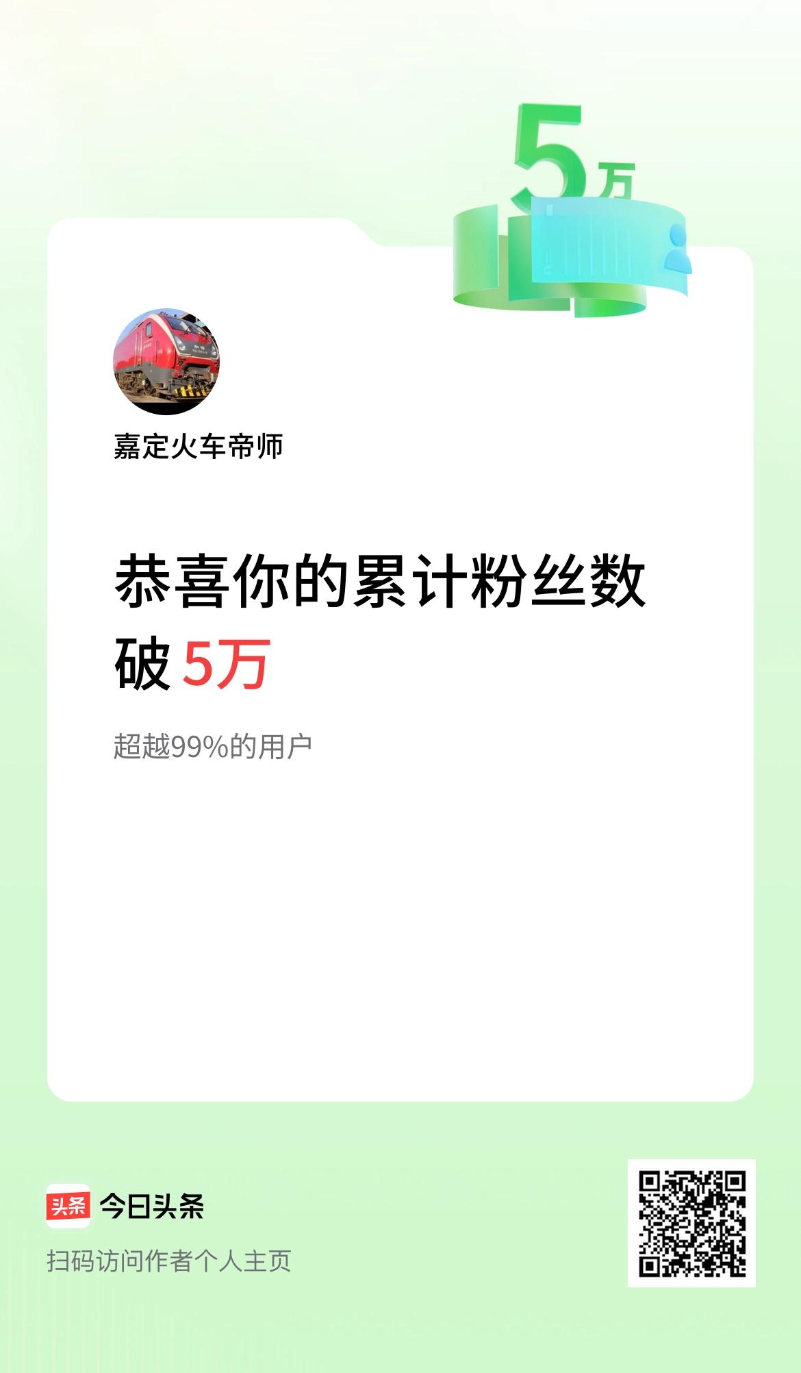 我在头条累计粉丝数破5万啦！