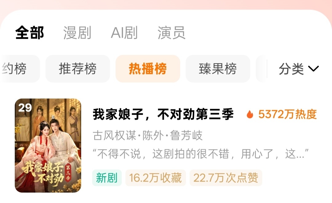 昨天上新几部剧首日热度离歌 6475星光落渔火5669娘子不对劲3（5372）再