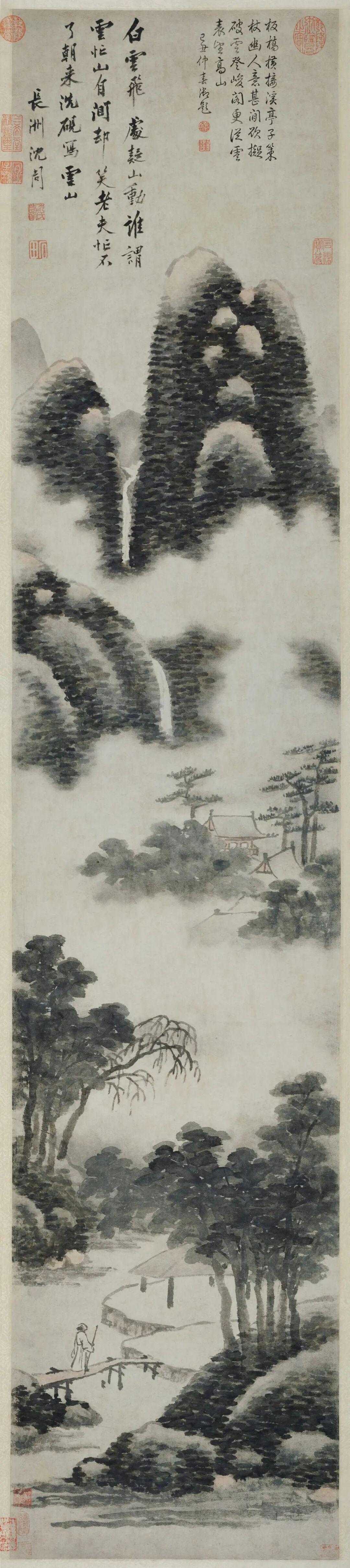 明 沈周 云山图轴 纸本水墨 165×35cm 吉林省博物院藏。新城事遇见艺术 