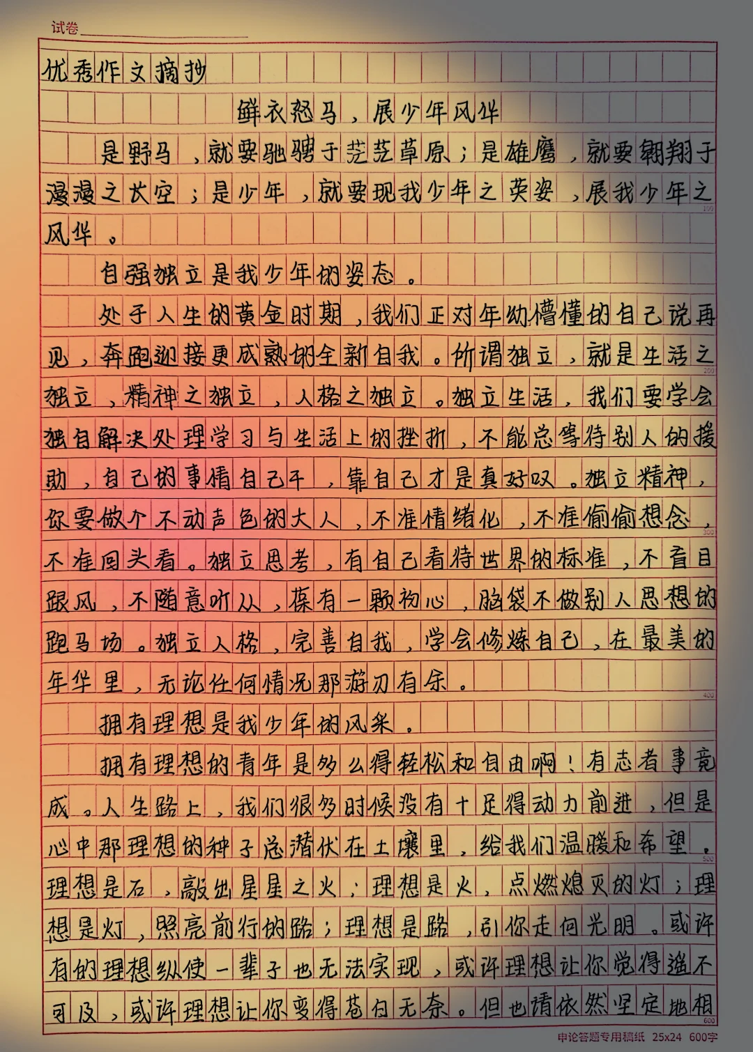 优秀作文摘抄《鲜衣怒马,展少年风华》 是野马,就要驰骋于茫茫草原;是雄...