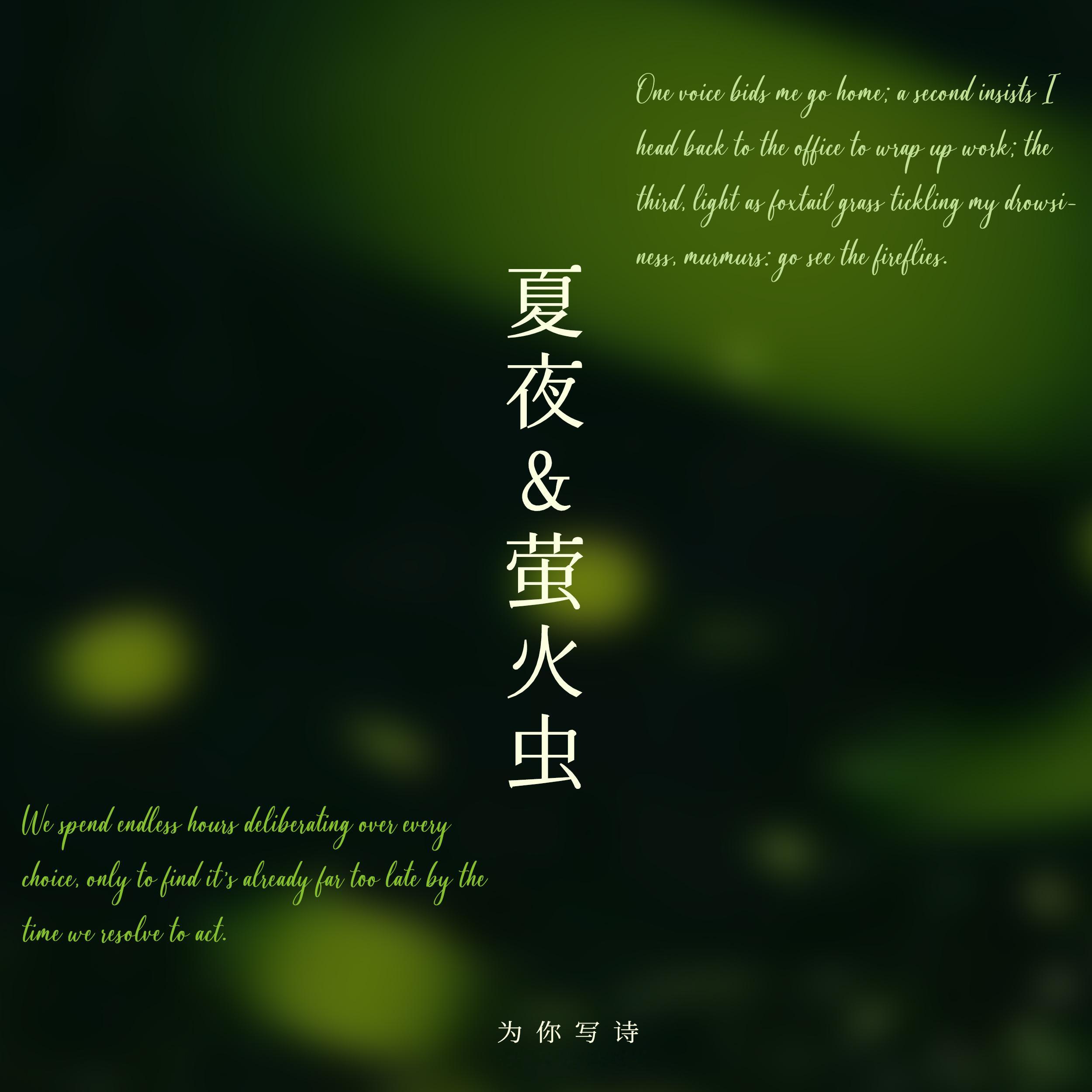 “谁不愿意，有一个柔软的晚上柔软得像一片潮萤火虫和星星在睡莲丛中游动”夏日的傍晚