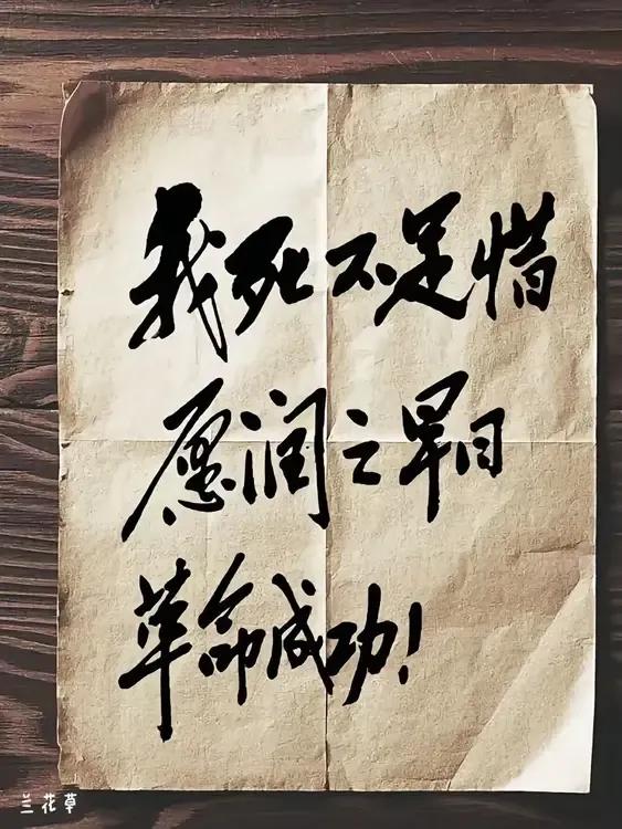 杨开慧留给丈夫的遗言，字迹力透纸背。
“我死不足惜，愿润之早日革命成功！”
革命