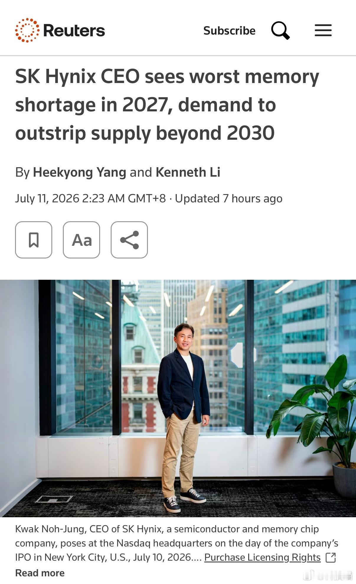 SK海力士：2027 年将迎来史上最严重内存短缺！真服了！就不能给降低点价格，让
