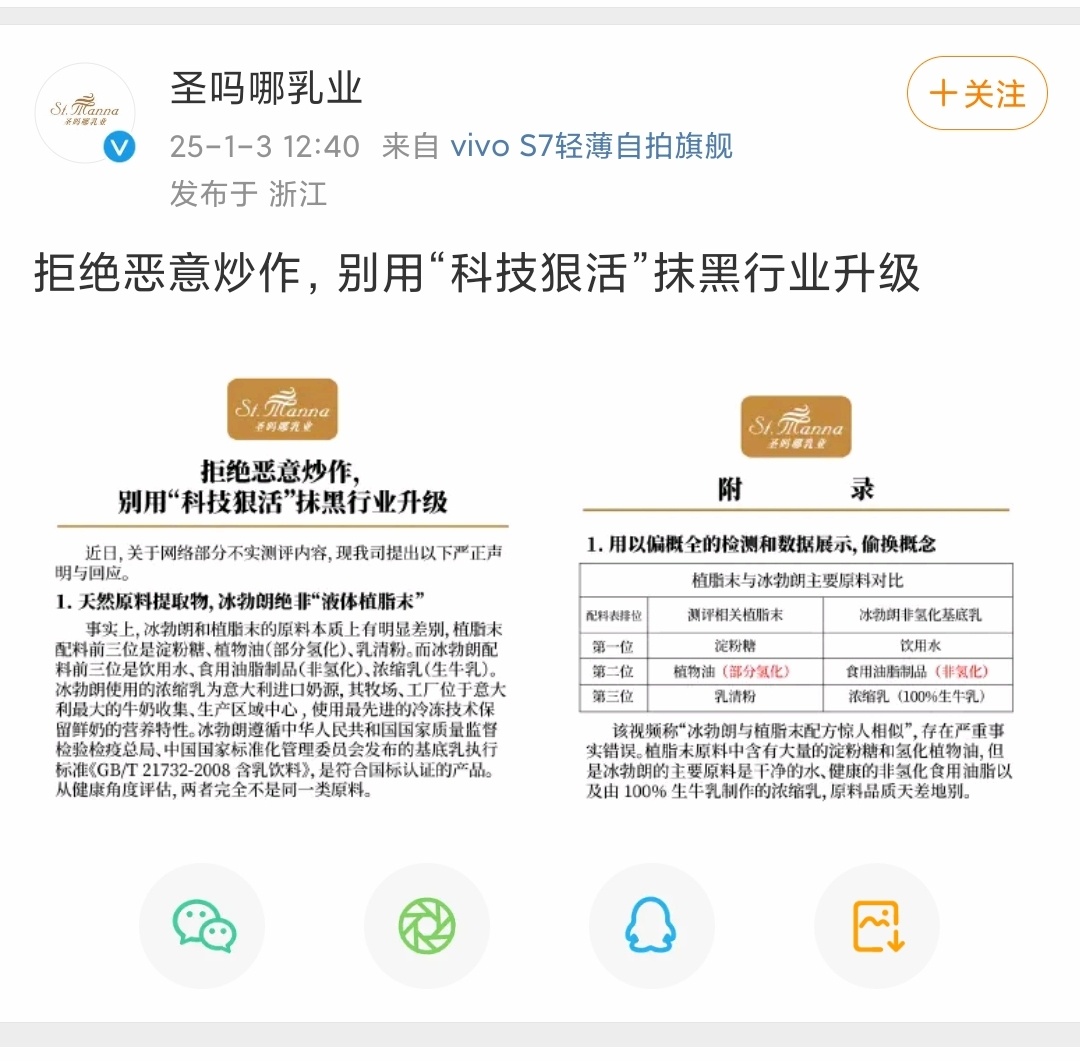 圣吗哪乳业回应博主奶茶测评事件  关于奶茶行业又有一次较大的讨论，事情的缘由是“