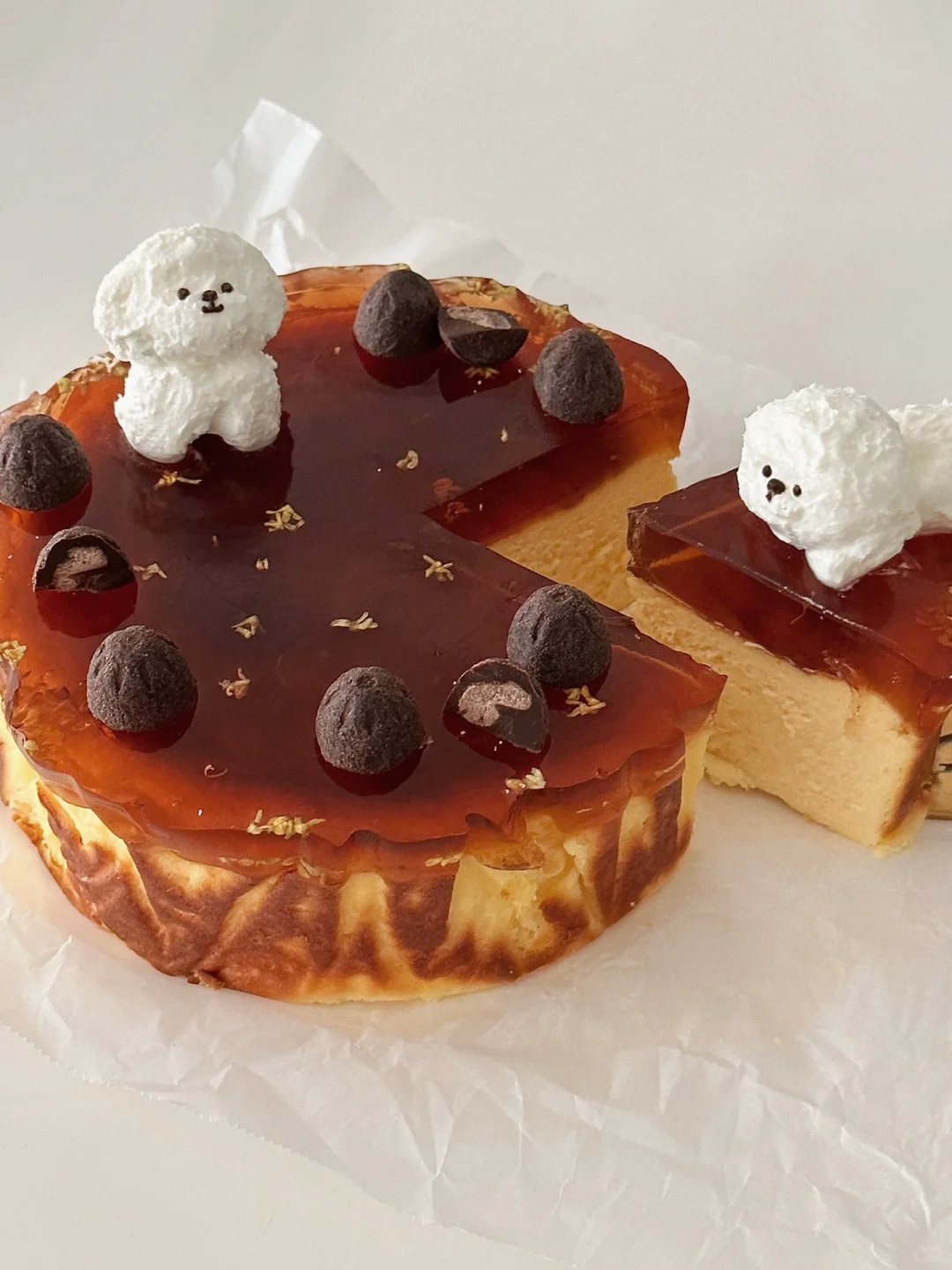 狗狗金桂普洱茶冻巴斯克蛋糕 | 附教程