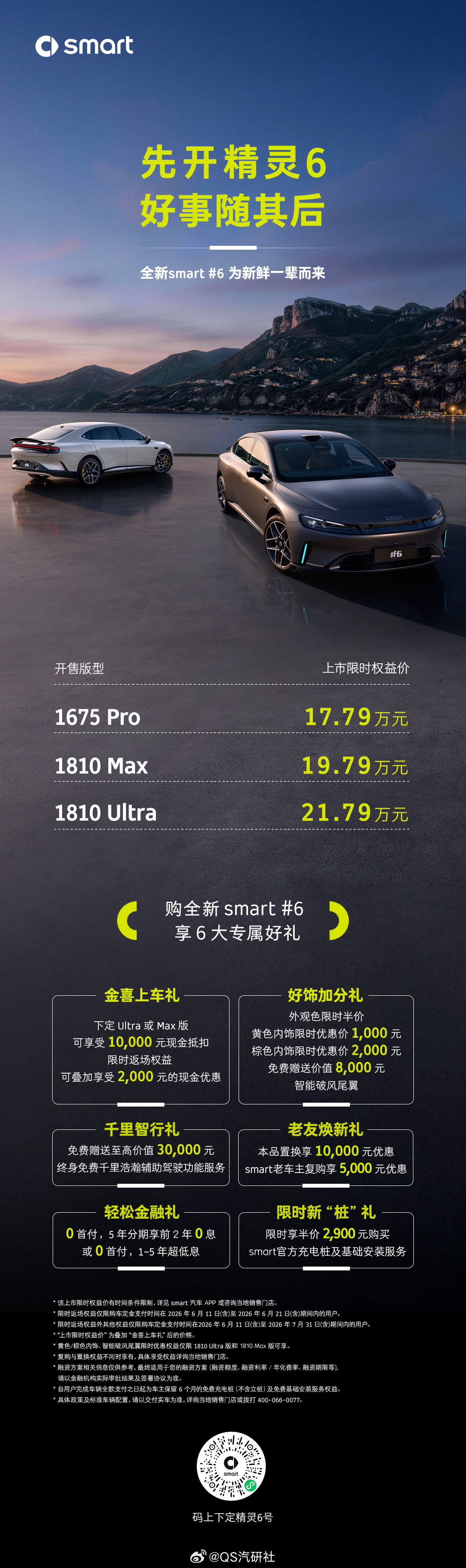 先开精灵6，好事随其后全新smart精灵6号 惊喜上市限时权益价17.79万元起