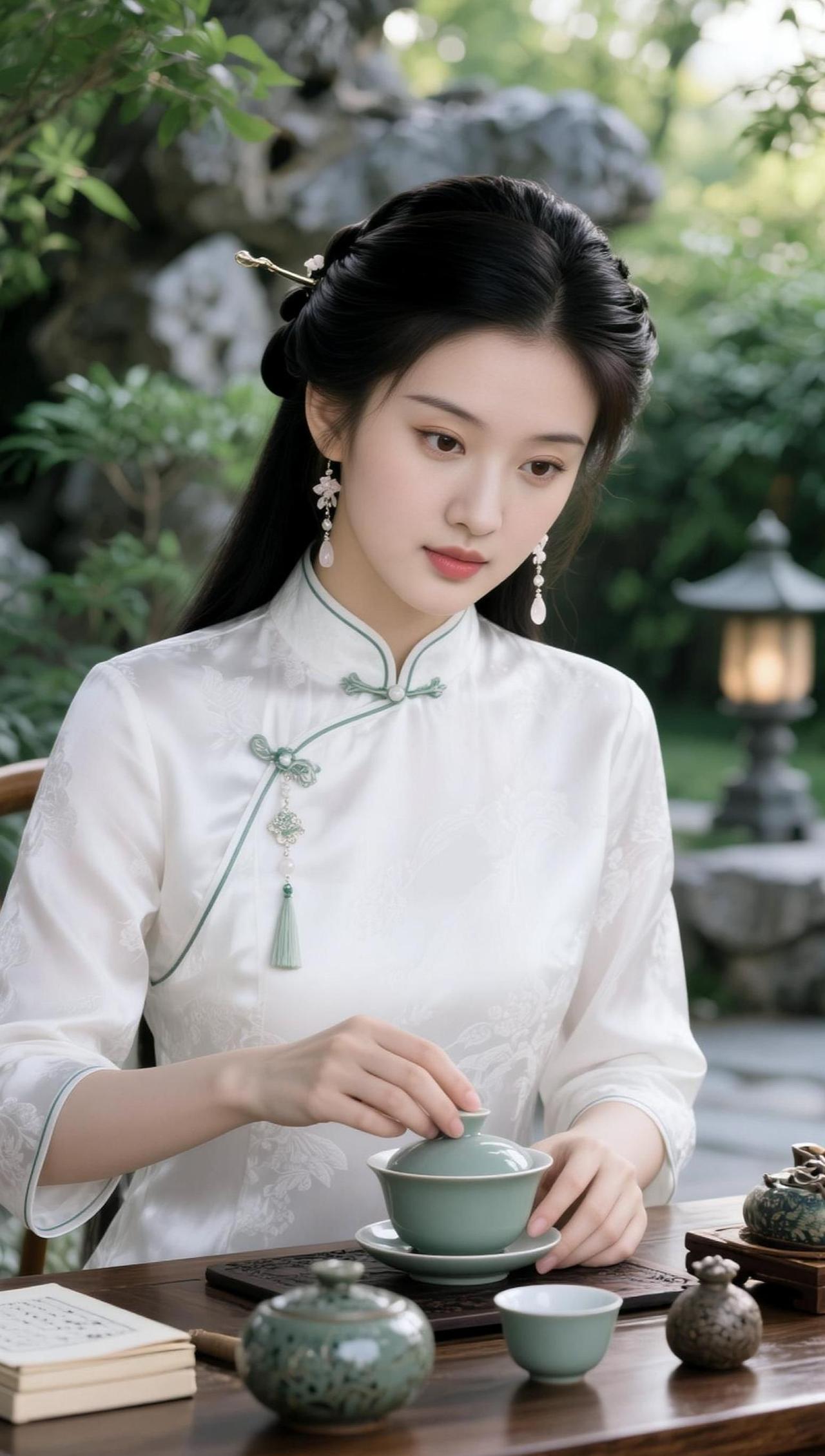 AI庭院品茶照 抖音ai创作