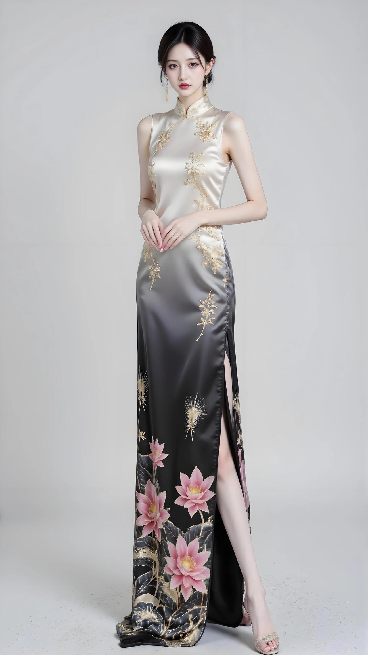 渐变烟纱笼月华，金枝绣影绾流霞。
玉纤交叠含幽韵，立尽东风一径斜。

藕荷凝露倚