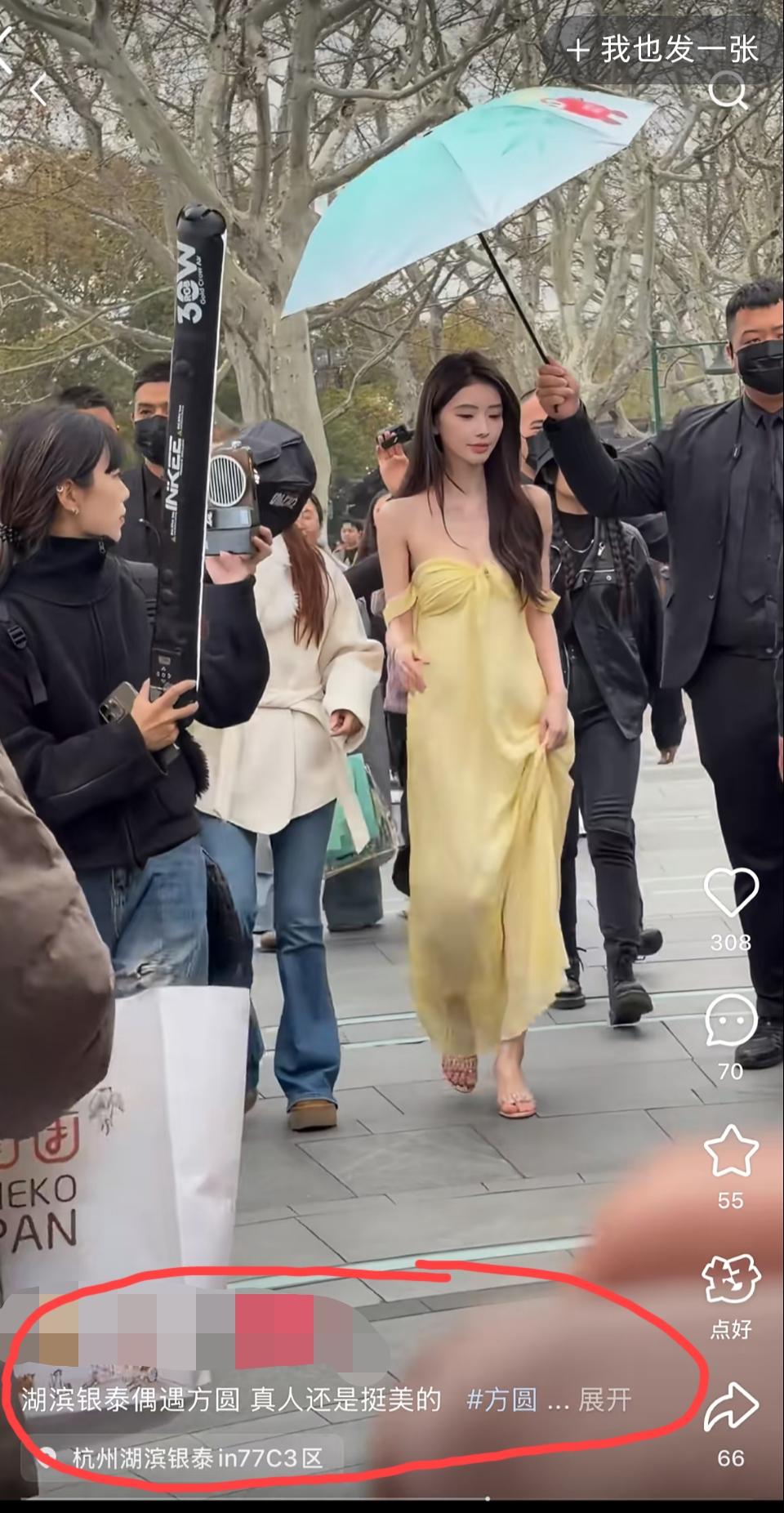 3月23日，浙江杭州，网友发视频称:在湖滨银泰偶遇千万网红方圆，真人太美了……