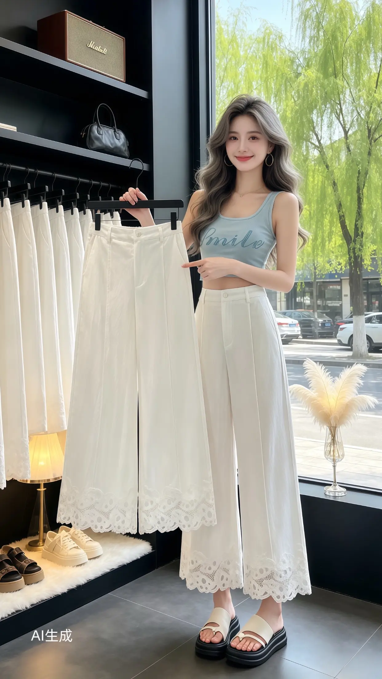 一眼心动的夏季穿搭 气质女神裤 蕾丝拼接阔腿裤 穿出自己的风格 百搭裤子
