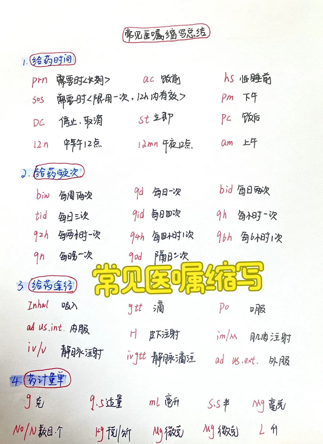 常见医嘱缩写