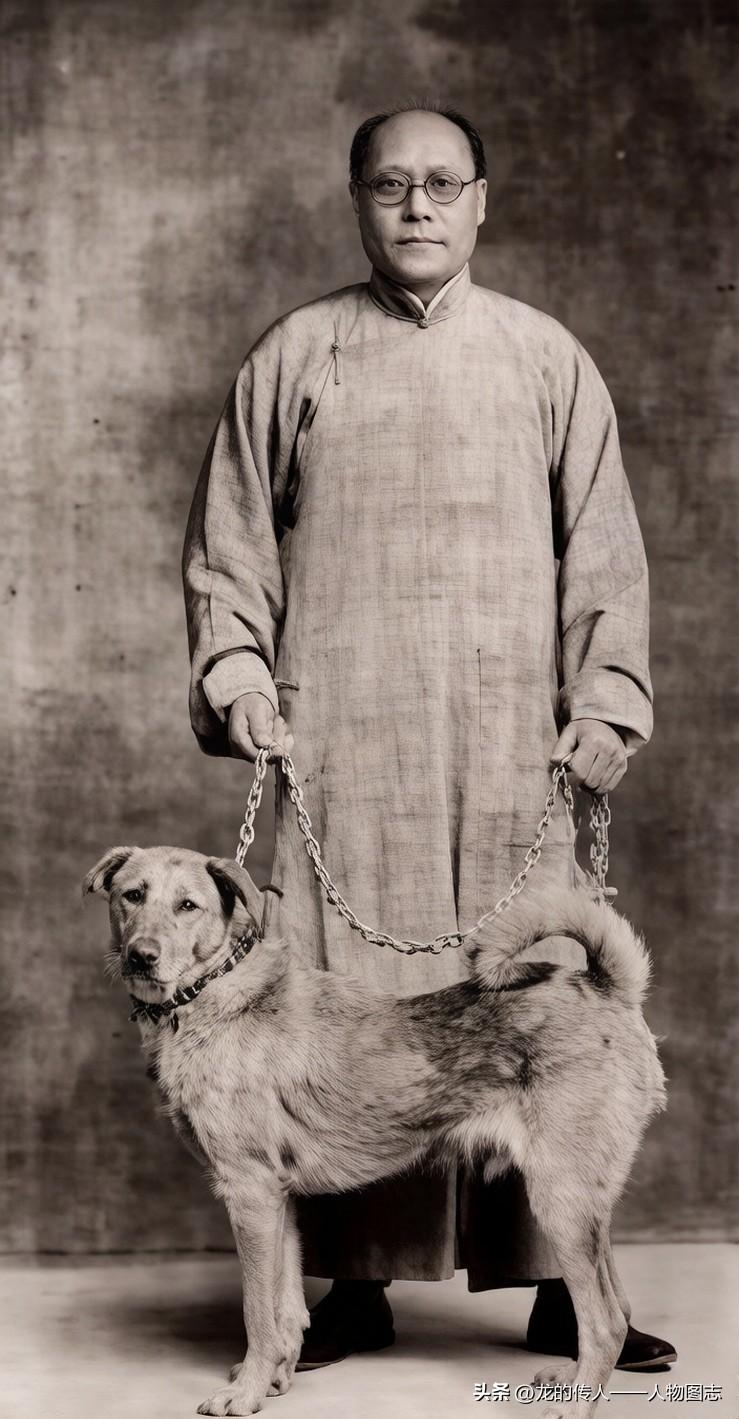 京剧大师金少山与爱犬的合影